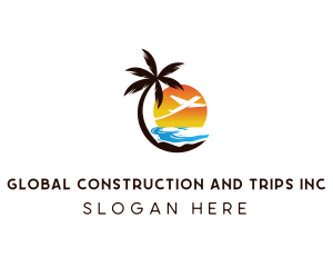 Airplane Palm Tree Beach logo design