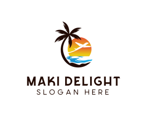 Airplane Palm Tree Beach logo design