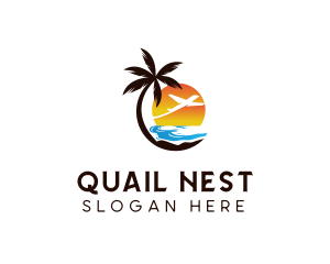 Airplane Palm Tree Beach logo design