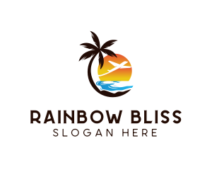 Airplane Palm Tree Beach logo design