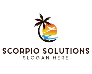 Airplane Palm Tree Beach logo design