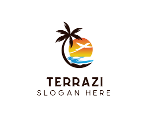 Airplane Palm Tree Beach logo design