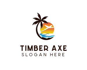 Airplane Palm Tree Beach logo design