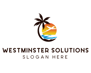 Airplane Palm Tree Beach logo design