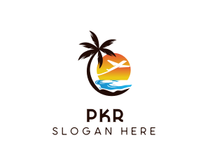 Airplane Palm Tree Beach logo design