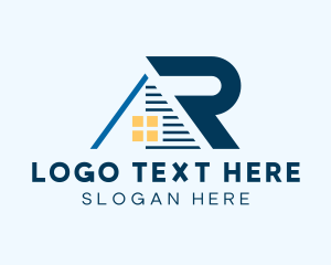 Land Developer - Blue House Letter R logo design