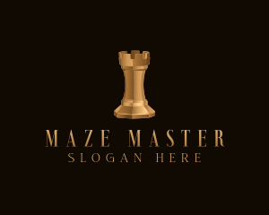 Gold Rook Chess Piece logo design