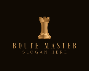 Gold Rook Chess Piece logo design