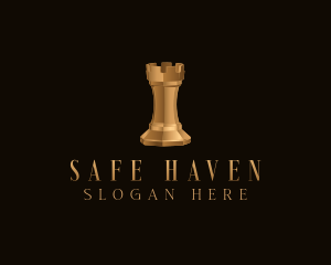 Gold Rook Chess Piece logo design