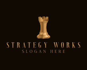 Gold Rook Chess Piece logo design