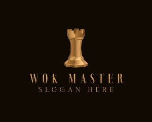 Gold Rook Chess Piece logo design