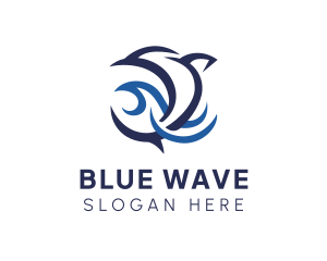 Blue Dolphin Ocean Wave logo design