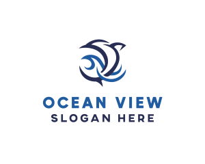 Blue Dolphin Ocean Wave logo design