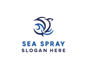 Blue Dolphin Ocean Wave logo design