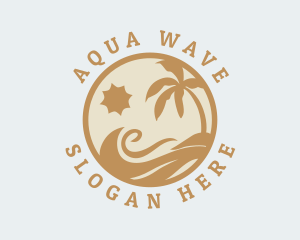 Palm Tree Beach Wave logo design