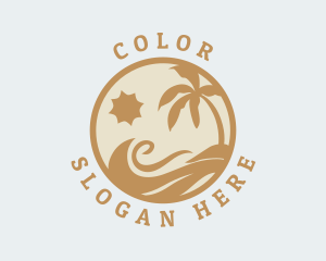 Tropical - Palm Tree Beach Wave logo design