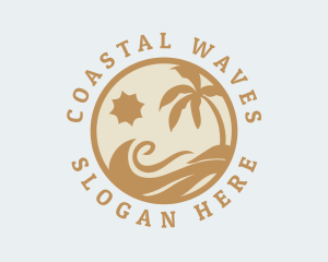 Palm Tree Beach Wave logo design