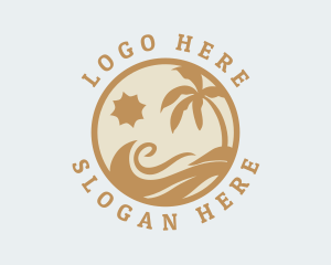 Beach - Palm Tree Beach Wave logo design