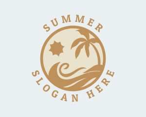 Palm Tree Beach Wave logo design