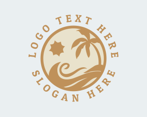 Surfing - Palm Tree Beach Wave logo design