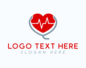 Hospital - Heart Beat Stethoscope logo design