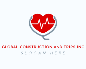 Hospital - Heart Beat Stethoscope logo design