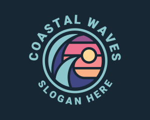 Surfing Sea Wave logo design