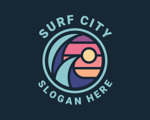 Surfing Sea Wave logo design