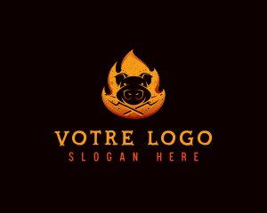 Hot - Fire Pork Barbecue logo design