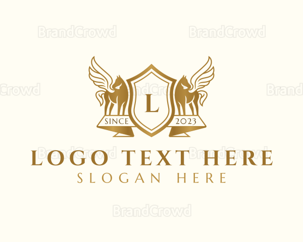 Elegant Pegasus Horse Shield Logo