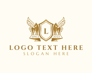Heritage - Elegant Pegasus Horse Shield logo design