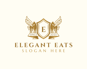 Elegant Pegasus Horse Shield logo design