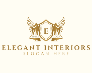 Elegant Pegasus Horse Shield logo design