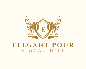 Elegant Pegasus Horse Shield logo design