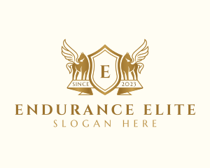 Elegant Pegasus Horse Shield logo design