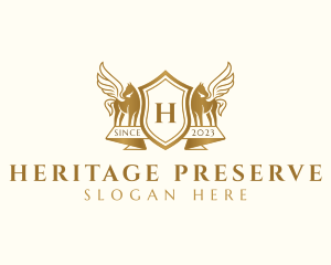 Elegant Pegasus Horse Shield logo design