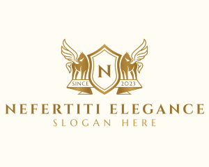 Elegant Pegasus Horse Shield logo design