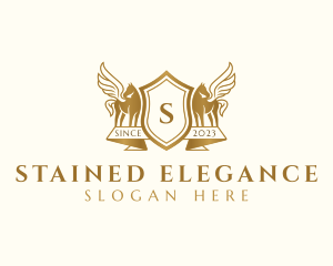 Elegant Pegasus Horse Shield logo design