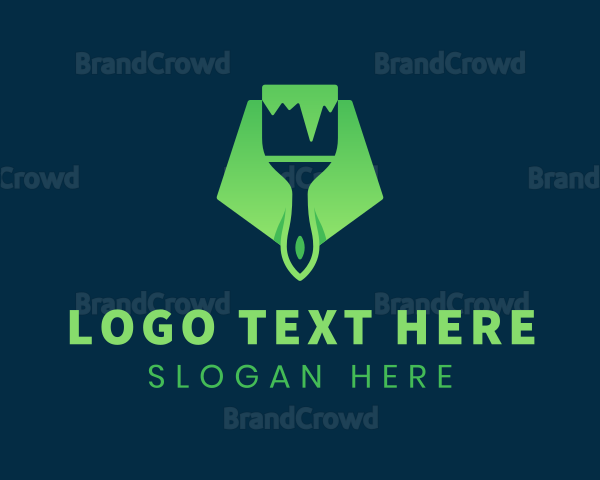 Green Pentagon Paint Brush Logo