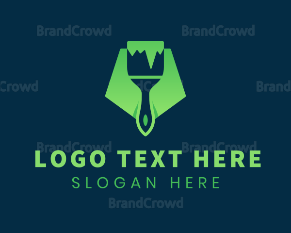 Green Pentagon Paint Brush Logo