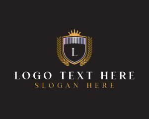 Luxe - Crown Shield Wreath logo design