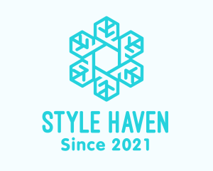 Skiing - Blue Snowflake Outline logo design