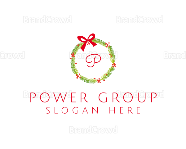 Christmas Ribbon Wreath Logo