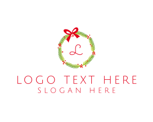 Wreath - Christmas Ribbon Wreath logo design
