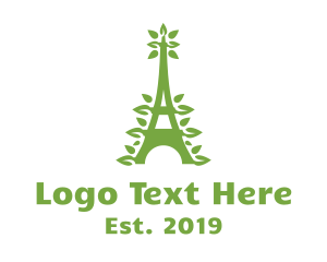 French - Green Leafy Eiffel Tower logo design