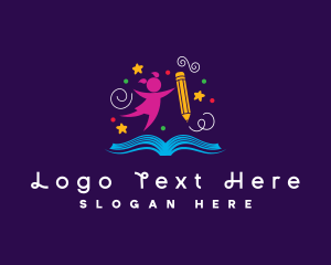 Kindergarten - Pencil Book Girl logo design