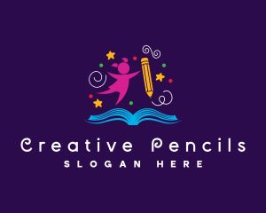 Pencil Book Girl logo design