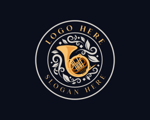 Ornament Frame - Musical French Horn logo design