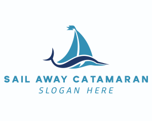 Catamaran - Sailboat Fish Wave logo design