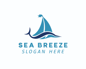 Sailboat Fish Wave logo design
